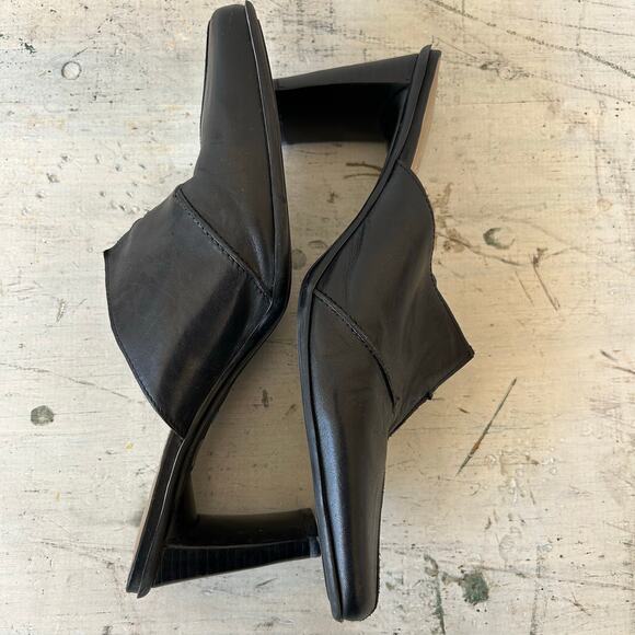 Vintage Nicole Black Leather Mules square toe block heel 90s Y2K minimalist 8 - Picture 9 of 13